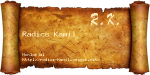 Radics Kamil névjegykártya